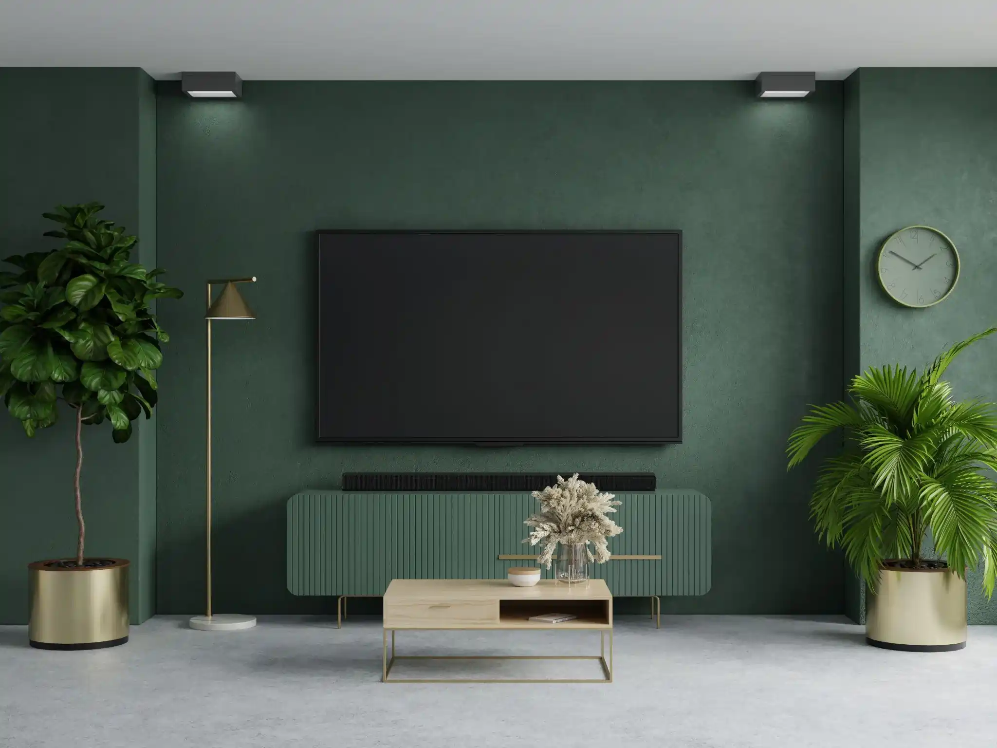 Dark Green Cozy Living Room and Statement Walls