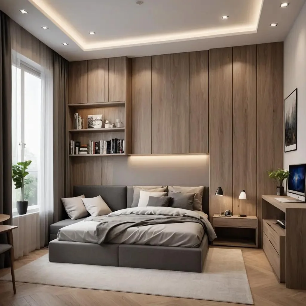 Panelled Walls Small Bedroom and Space Optimization